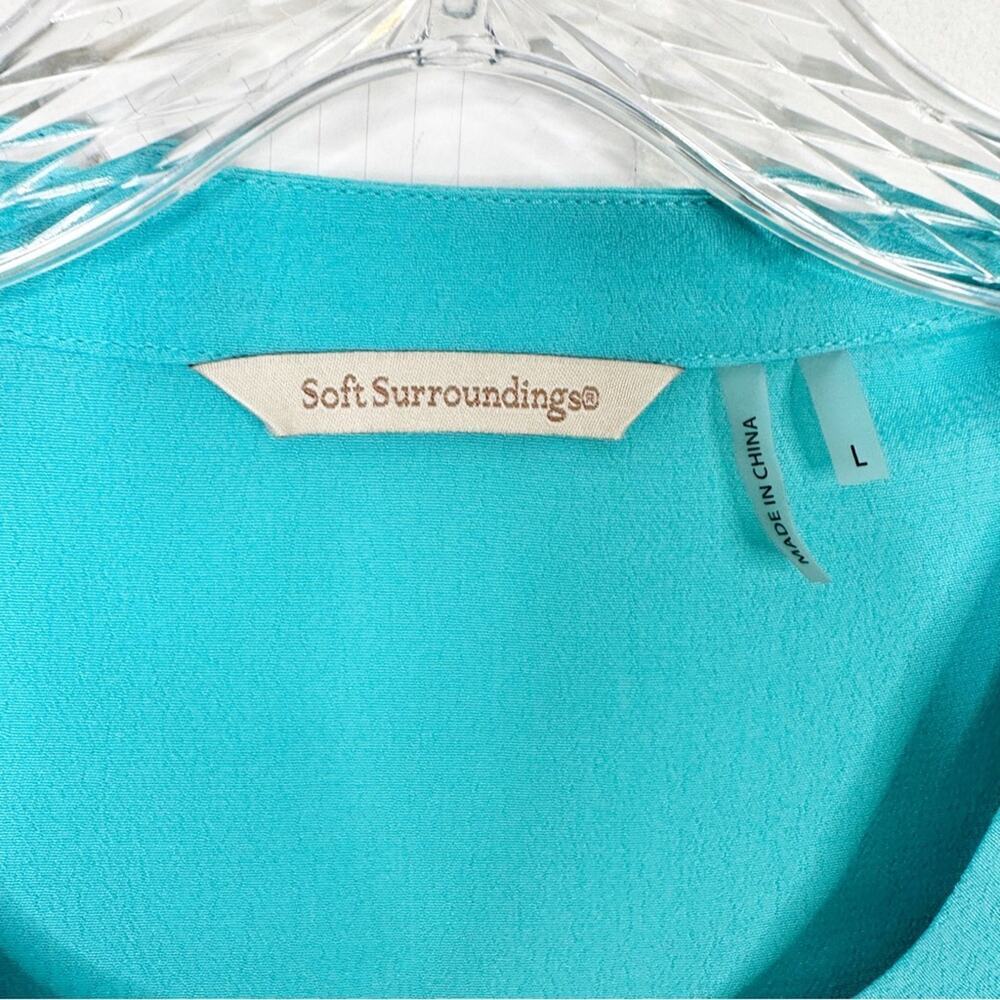 SOFT SURROUNDINGS Teal Blue‎ Crape V-Neck Asymmetrical Tunic Top Sz. Large - Picture 3 of 4
